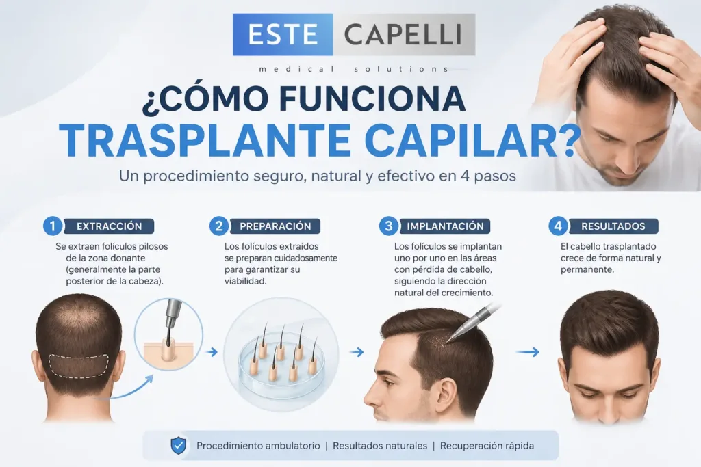 Cómo funciona un trasplante capilar: cirujano de Estecapelli Chile realizando extracción FUE